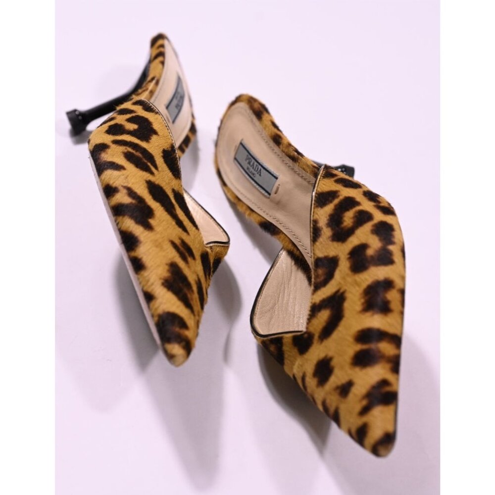 Prada Genuine Calf Hair Kitten Heel Mule in Brown Leopard Print - Picture 7 of 9